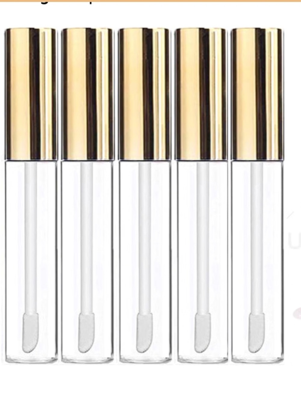 5 Empty Clear Lip Gloss Tubes with Gold Caps